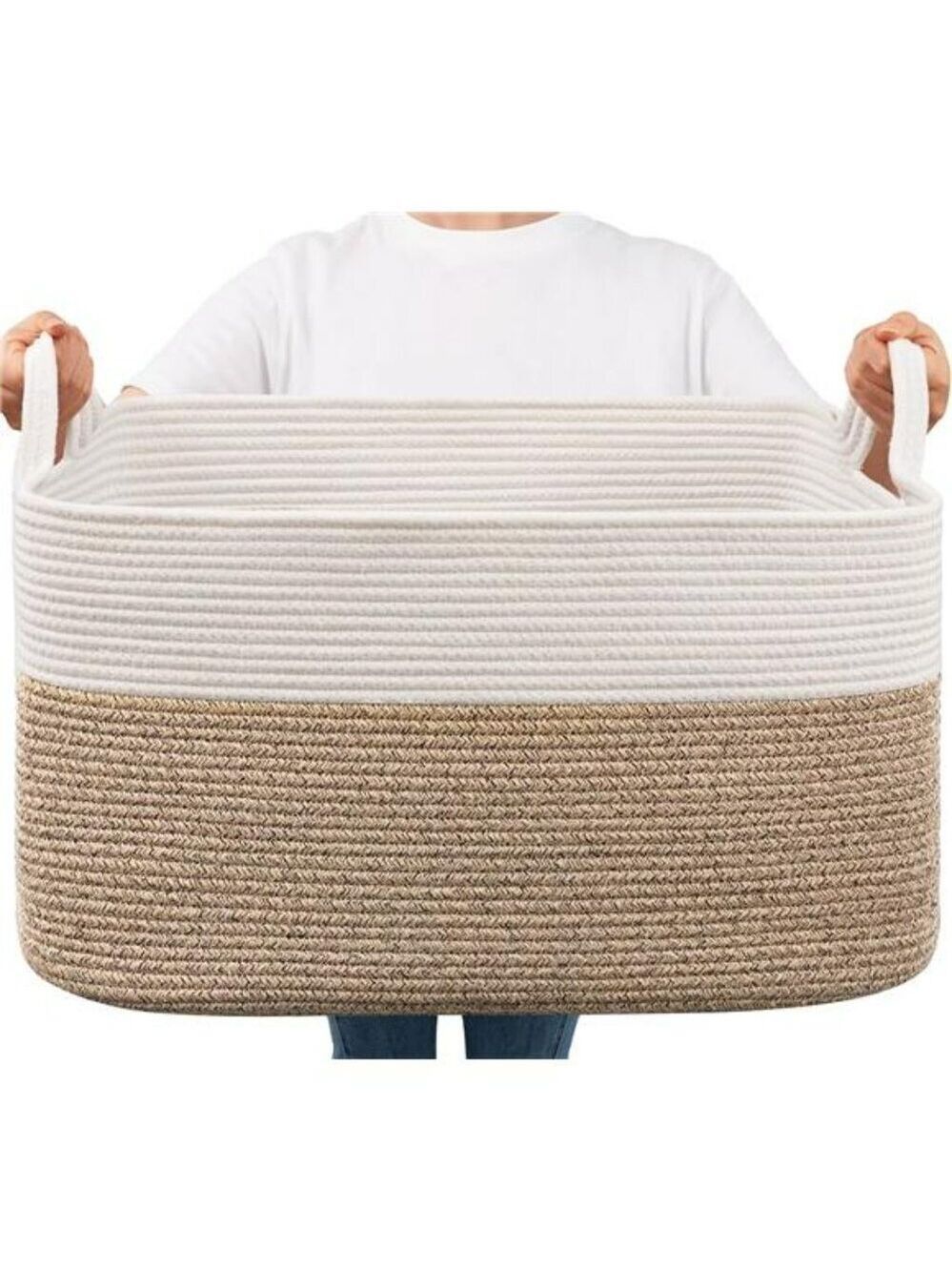 Large Woven Storage Basket Cotton Rope Blanket Toy Organizer Bin for Bedroom